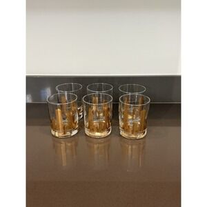 Vtg MCM Carver Marshall Fields Rock Glasses Chicago Skyline Gold‎ Set Of 6